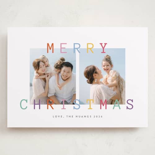 This is a sunset holiday photo cards with standard by Ana Sharpe called bright wishes printing on recycled smooth signature in grand