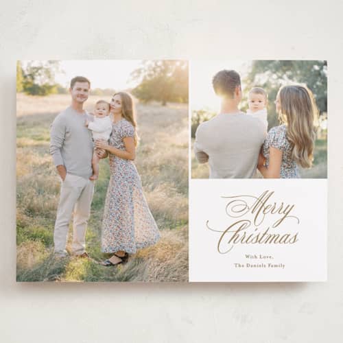 This is a candlelight holiday photo cards with standard by Carolyn MacLaren called script duo printing on recycled smooth signature in grand