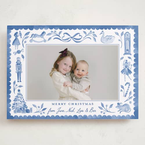 This is a spring lake holiday photo cards with standard by Sarah Knight called the nutcracker printing on recycled smooth signature in grand