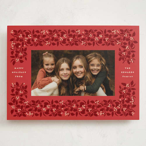 This is a holiday red holiday photo cards with standard by Olivia Kanaley Inman called bramble printing on recycled smooth signature in grand