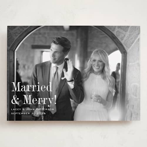 This is a snow holiday photo cards with standard by Megan Davis called eternally merry printing on recycled smooth signature in grand