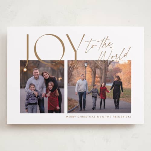 This is a butterscotch holiday photo cards with standard by Jackie Crawford called joyfully duo printing on recycled smooth signature in grand