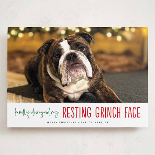 This is a snowball holiday photo cards with standard by Erica Krystek called grinch face printing on recycled smooth signature in grand