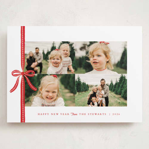 This is a candied apple holiday photo cards with standard by Olivia Raufman called dotted ribbon printing on recycled smooth signature in grand