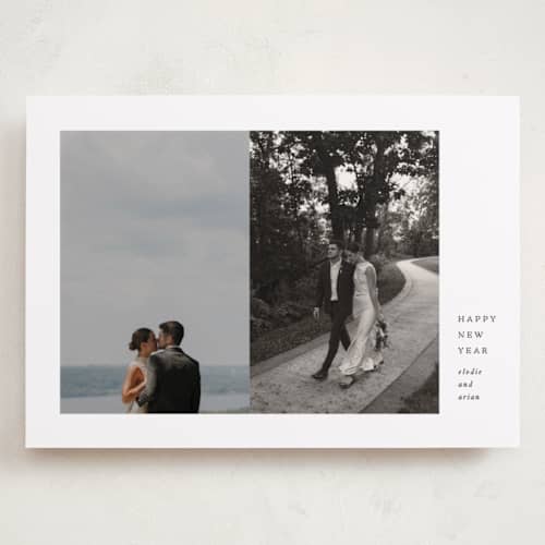 This is a snow holiday photo cards with standard by Olivia Kanaley Inman called perfect pair printing on recycled smooth signature in grand
