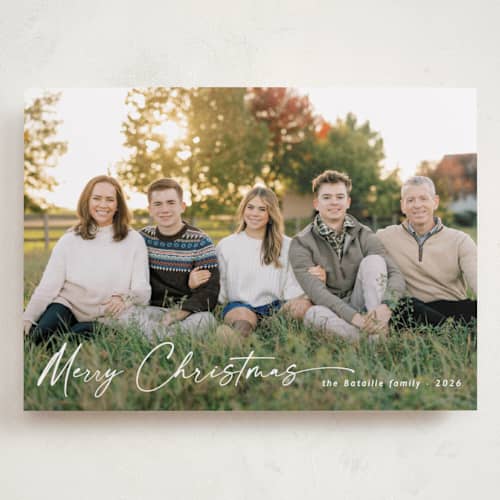 This is a ivory holiday photo cards with standard by Chris Griffith called holiday glee printing on recycled smooth signature in grand