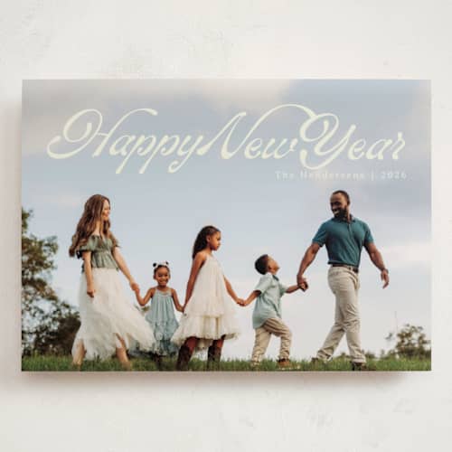 This is a snowy holiday photo cards with standard by Ellis called calligraphic printing on recycled smooth signature in grand