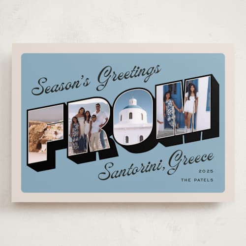 This is a sky holiday photo cards with standard by Claudia Orengo called vintage postcard printing on recycled smooth signature in grand