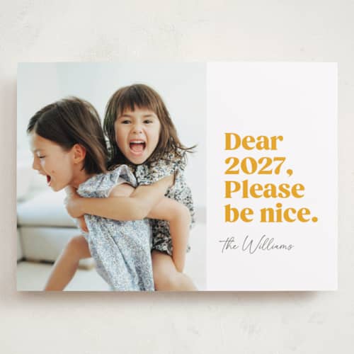 This is a snow holiday photo cards with standard by Robert and Stella called pretty please printing on recycled smooth signature in grand