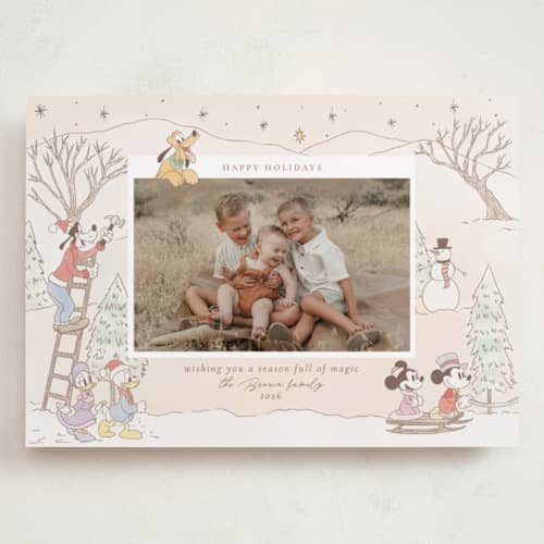 This is a cider holiday photo cards with standard by Sabrin Deirani called disney's mickey vintage christmas printing on recycled smooth signature in grand