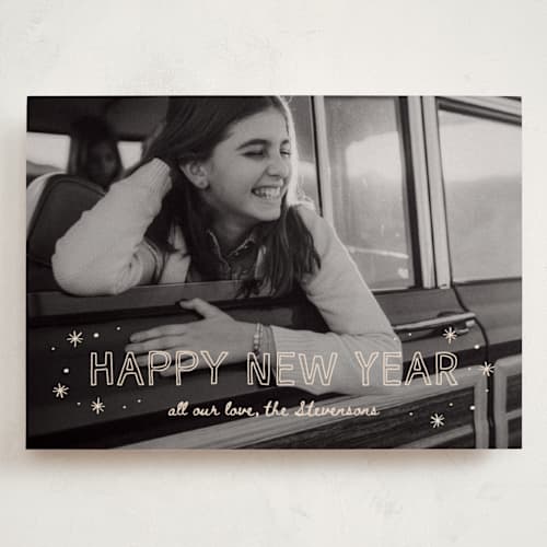 This is a champagne holiday photo cards with standard by Ani Somi called road trip printing on recycled smooth signature in grand