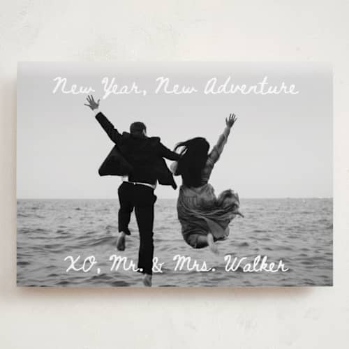 This is a winter holiday photo cards with standard by Alethea and Ruth called new adventure xo's printing on recycled smooth signature in grand