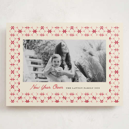 This is a candy cane holiday photo cards with standard by Kanika Mathur called poinsettia tile printing on recycled smooth signature in grand