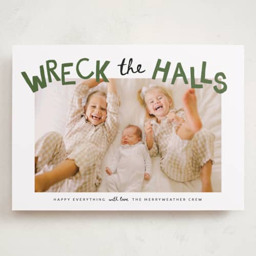 This is a tree farm holiday photo cards with standard by Kamala Nahas called wreck the halls with boughs of jolly printing on recycled smooth signature in grand