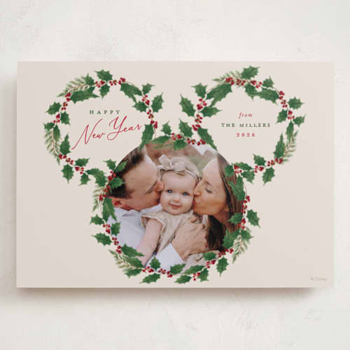 This is a cookie dough holiday photo cards with standard by Susan Zinader called disney's mickey wreath printing on recycled smooth signature in grand