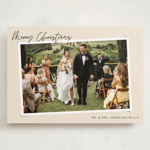This is a latte holiday photo cards with standard by Alicia Schultz called dated snapshot printing on recycled smooth signature in grand
