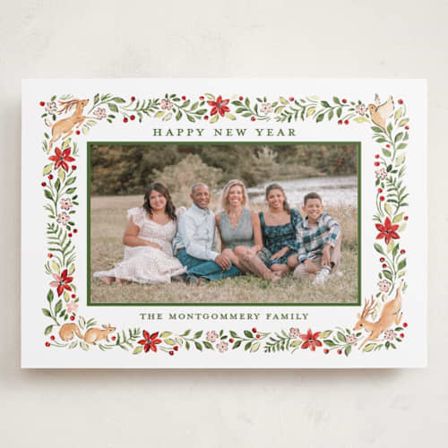 This is a winterberry holiday photo cards with standard by Sarah Knight called highlands printing on recycled smooth signature in grand