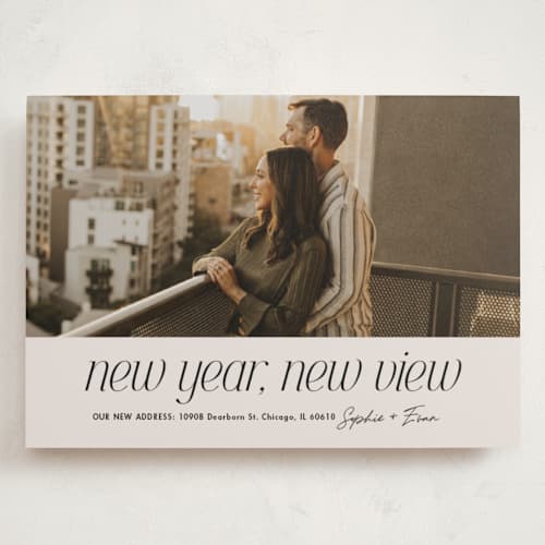 This is a vanilla holiday photo cards with standard by Lea Delaveris called new view printing on recycled smooth signature in grand