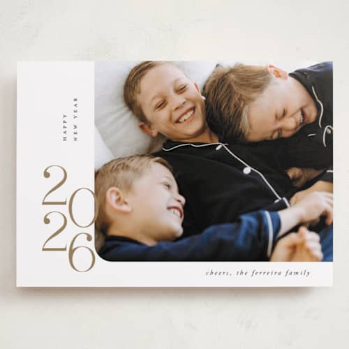 This is a caramel holiday photo cards with standard by Ana de Sousa called minimalist new year printing on recycled smooth signature in grand
