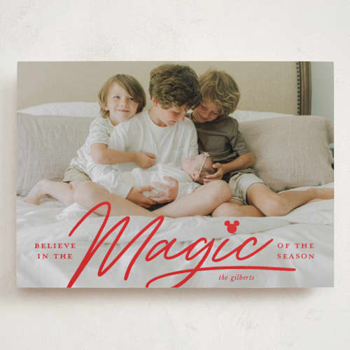 This is a santa suit holiday photo cards with standard by Carrie ONeal called disney's mickey magical season printing on recycled smooth signature in grand