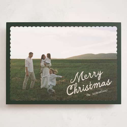 This is a pine holiday photo cards with standard by Pixel and Hank called dispatch printing on recycled smooth signature in grand