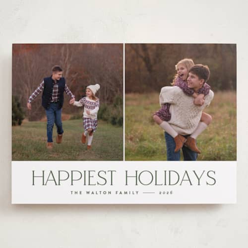 This is a pine holiday photo cards with standard by JoAnn Jinks called serif printing on recycled smooth signature in grand