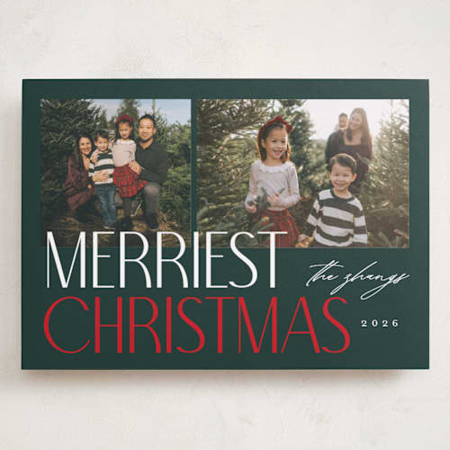This is a pine holiday photo cards with standard by Makewells called merry stack printing on recycled smooth signature in grand