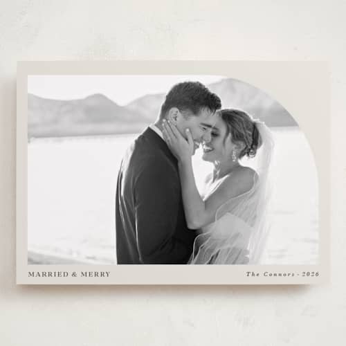This is a eggnog holiday photo cards with standard by Oma N. Ramkhelawan called arched simplicity printing on recycled smooth signature in grand