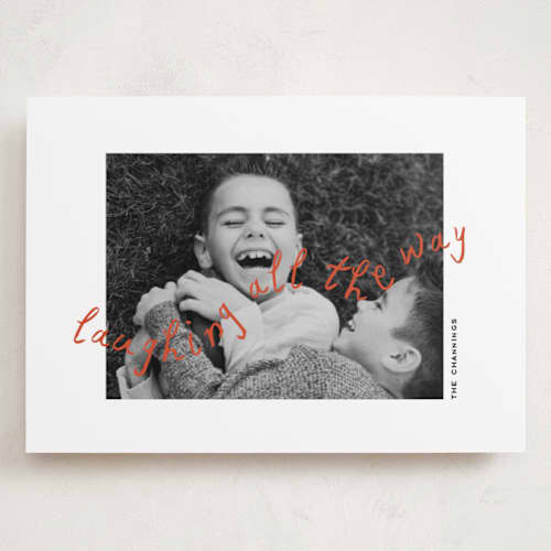This is a cider holiday photo cards with standard by Christie Garcia called laughing printing on recycled smooth signature in grand