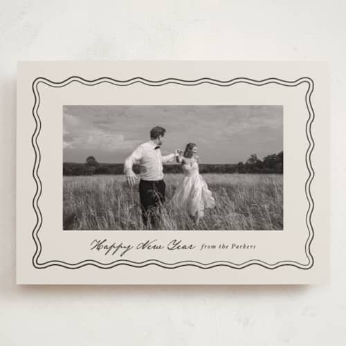 This is a eggnog holiday photo cards with standard by Brianne Larsen called wavy vintage printing on recycled smooth signature in grand