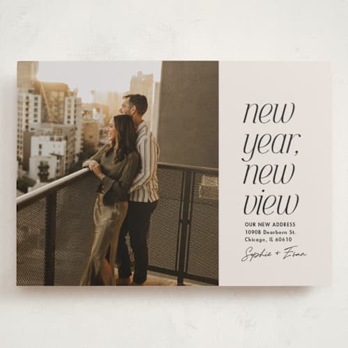 This is a vanilla holiday photo cards with standard by Lea Delaveris called new view printing on recycled smooth signature in grand