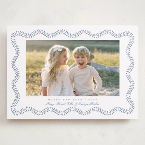 This is a french blue holiday photo cards with standard by Alston Foster called festive greens printing on recycled smooth signature in grand