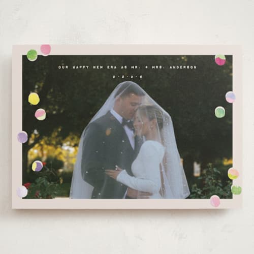 This is a cream holiday photo cards with standard by Anastasia Makarova called our new era printing on recycled smooth signature in grand