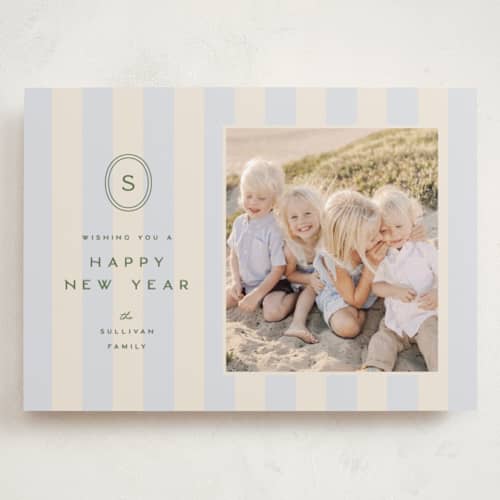 This is a frost holiday photo cards with standard by Ellen Schlegelmilch called monogram christmas stripes printing on recycled smooth signature in grand