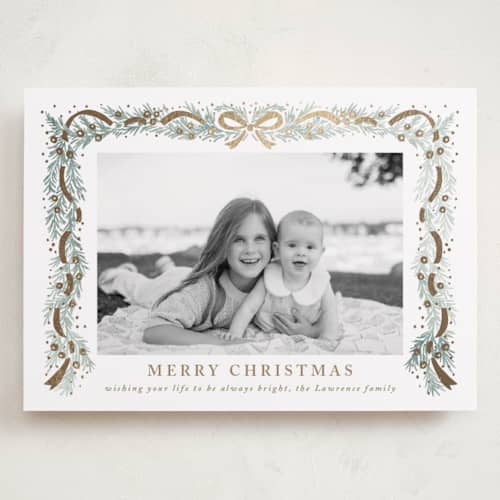 This is a snowflake foil stamped holiday cards with foil pressed by Petra Kern called timeless printing on recycled smooth signature in grand