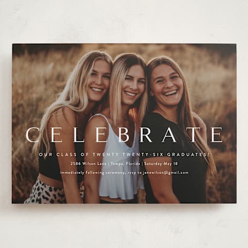 This is a cotton graduation invitations with standard by Kasia Labocki called celebration printing on recycled smooth signature in grand
