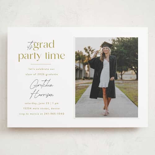 This is a marigold graduation invitations with standard by Ashlee Townsend called grad party time printing on recycled smooth signature in grand