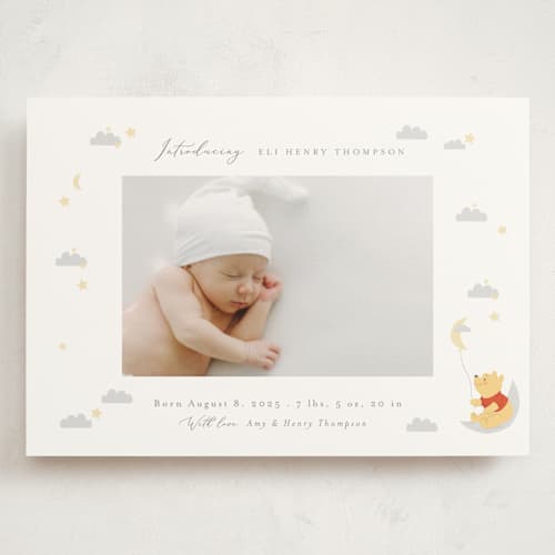 This is a cotton grand birth announcements with standard by Angela Thompson called disney's winnie the pooh night sky printing on signature in grand