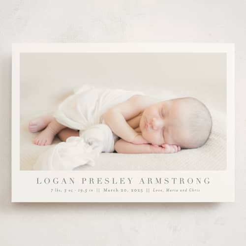 This is a fawn grand birth announcements with standard by Megan Davis called menil printing on signature in grand