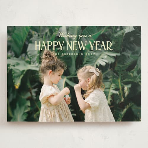 This is a buttercream holiday photo cards with standard by Nicole Walsh called modern dawn printing on signature in grand