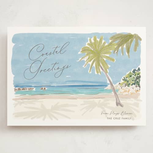 This is a pool holiday photo cards with standard by Annie Montgomery called coastal greetings printing on signature in grand