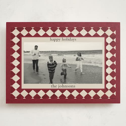 This is a burgundy holiday photo cards with standard by Angel Walker called marble diamond printing on signature in grand