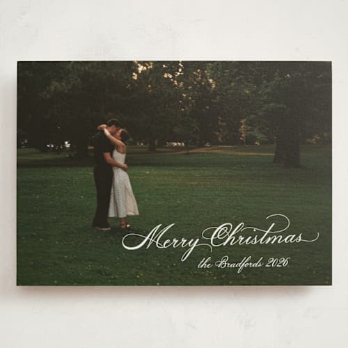 This is a pearl holiday photo cards with standard by Nicole Walsh called formal script printing on signature in grand