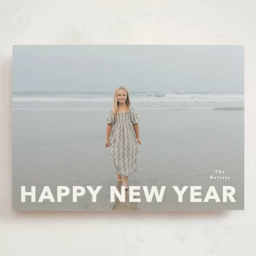 This is a cloud holiday photo cards with standard by Angela Thompson called new year edge printing on signature in grand