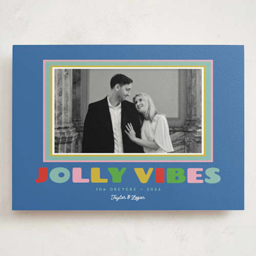 This is a celestial holiday photo cards with standard by Erika Firm called jolly vibes frame printing on signature in grand