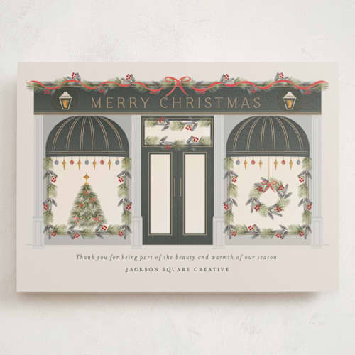 This is a wreath holiday photo cards with standard by Ana de Sousa called season’s greetings storefront printing on signature in grand
