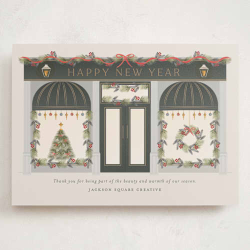 This is a wreath holiday photo cards with standard by Ana de Sousa called season’s greetings storefront printing on signature in grand