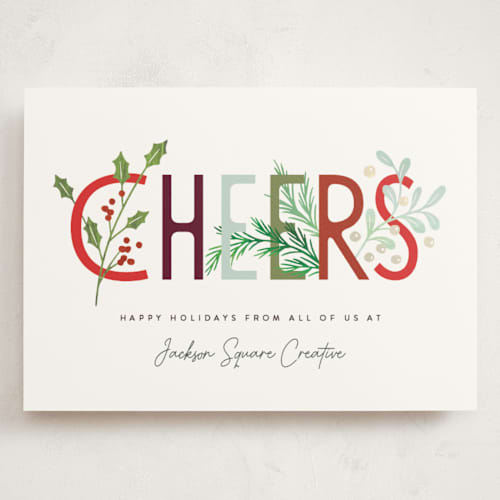 This is a fern holiday photo cards with standard by Alethea and Ruth called simple cheers printing on signature in grand