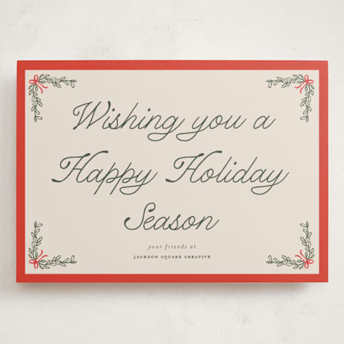 This is a cherry glaze holiday photo cards with standard by Morgan Kendall called garland printing on signature in grand