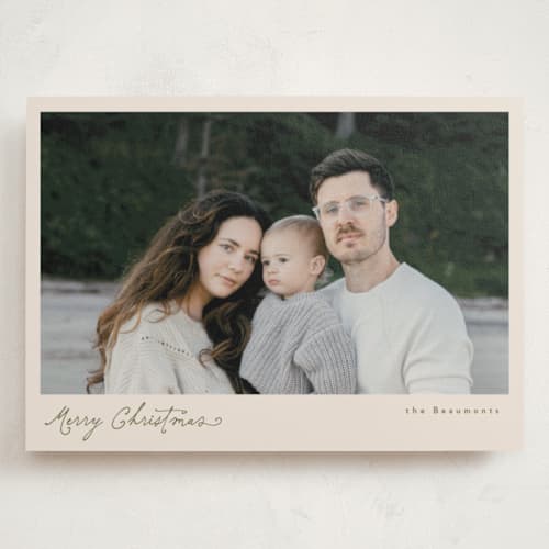 This is a olive holiday photo cards with standard by Tamara Hilje called a little whimsy printing on signature in grand